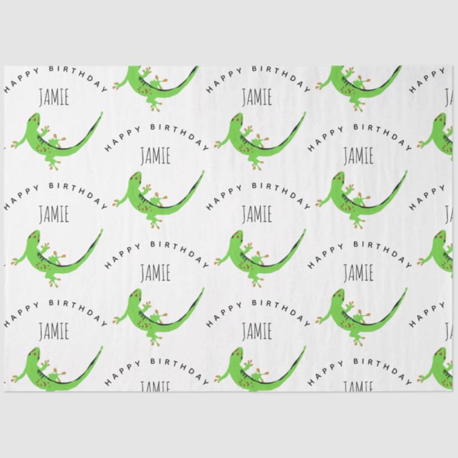 Gecko Lizard Reptile Birthday Custom Name  Tissue Paper (Front)