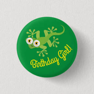 Gecko Lizards Birthday Girl Party Cute Kids Button