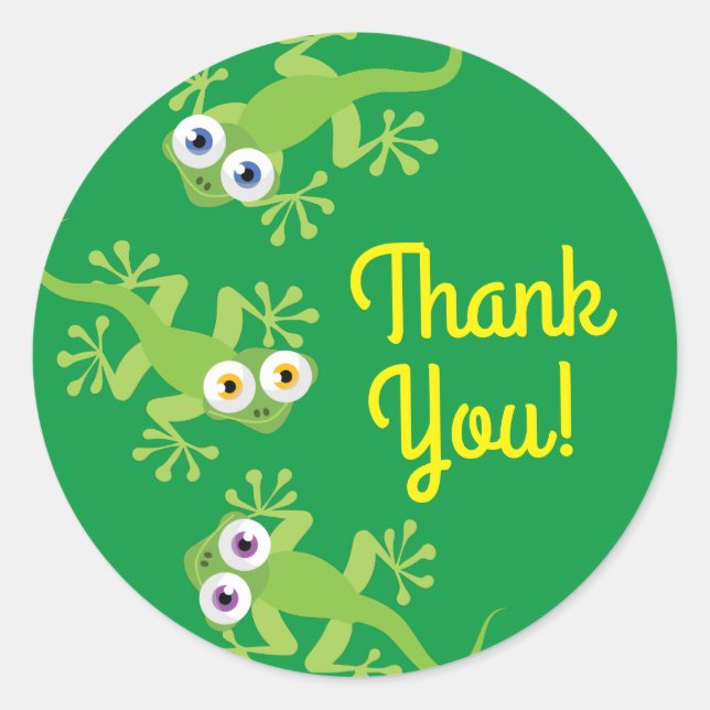 Gecko Lizards Birthday Party Cute Kids Thank You Classic Round Sticker (Front)