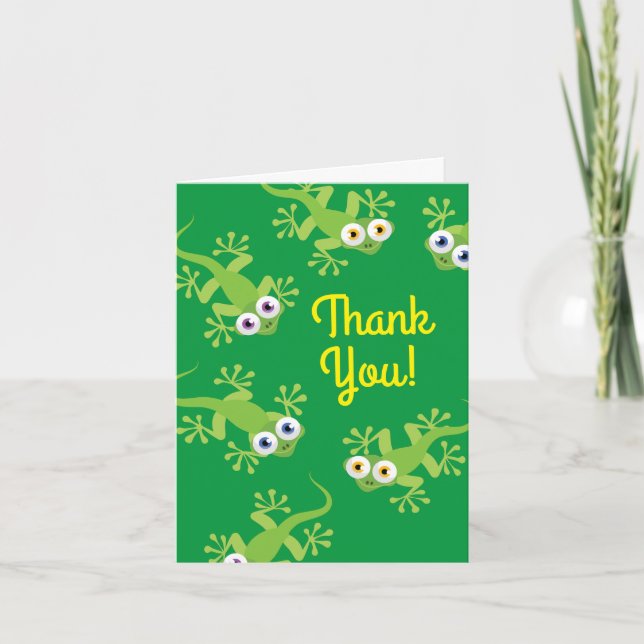 Gecko Lizards Birthday Party Thank You Cute Kids Card (Front)