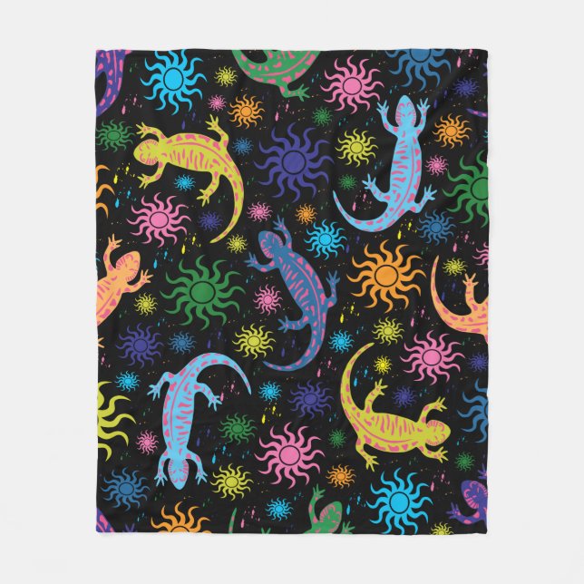 Gecko Lizards Multi-Coloured All Over Print Fleece Blanket (Front)