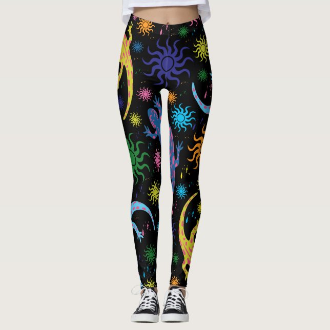 Gecko Lizards Multi-Coloured All Over Print Leggings (Front)