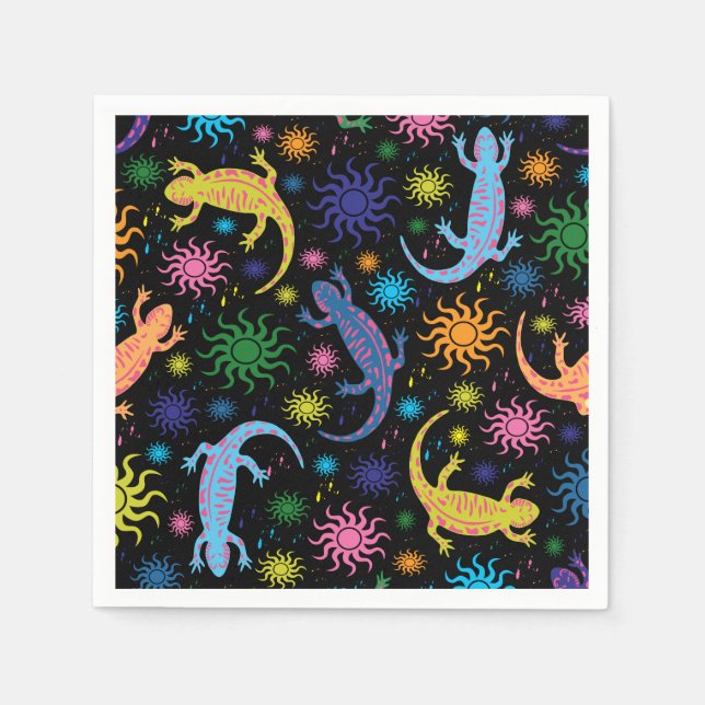 Gecko Lizards Multi-Coloured All Over Print Napkin (Front)