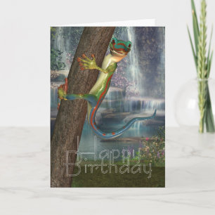 Gecko On A Tree Birthday Card