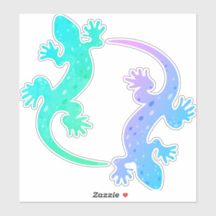 Gecko Pair Aqua Purple Green Blue Custom-Cut Vinyl