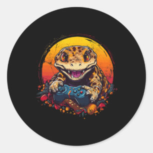 Gecko Playing Video Game Lizard &amp; Reptiles Gam Classic Round Sticker
