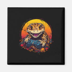 Gecko Playing Video Game Lizard & Reptiles Gam Magnet