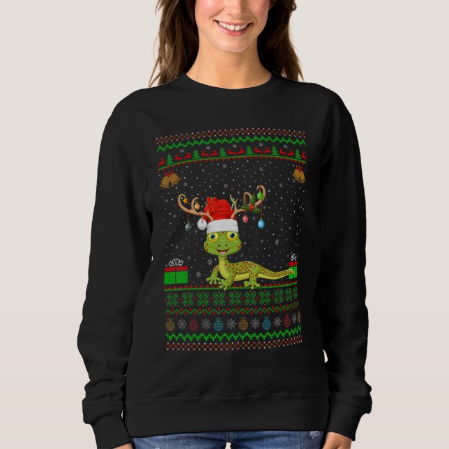 Gecko  Reindeer Santa Hat Matching Ugly Gecko Chri Sweatshirt (Front)