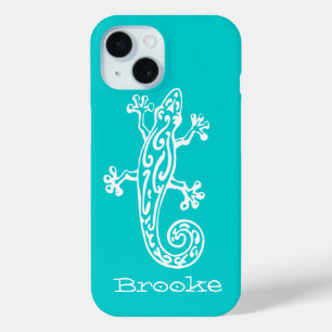 Gecko reptile white & aqua name iPhone 6 case