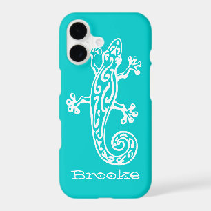 Gecko reptile white & aqua name iPhone 7 case