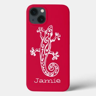 Gecko reptile white & red name iPhone 13 case