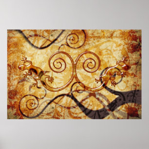 Gecko Spiral Twins - Vintage grunge style Poster