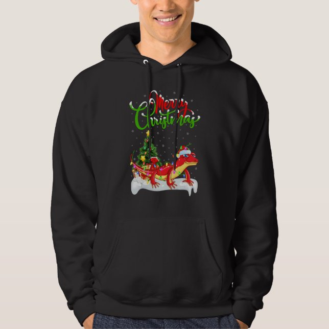Gecko   Xmas Decorations Santa Gecko Christmas Hoodie (Front)