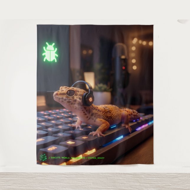 GeckoDev // Cyberpunk Programmer Immersive Wall Ta Tapestry (Front)