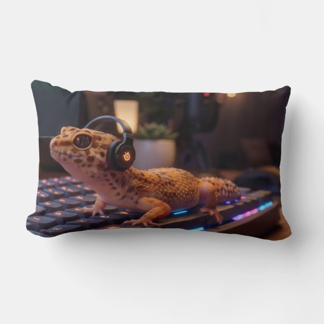 GeckoDev // Cyberpunk Programmer Lumbar Pillow  (Front)