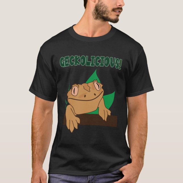 Geckolicious  Saying Cute Lizard Crested Gecko T-Shirt (Front)