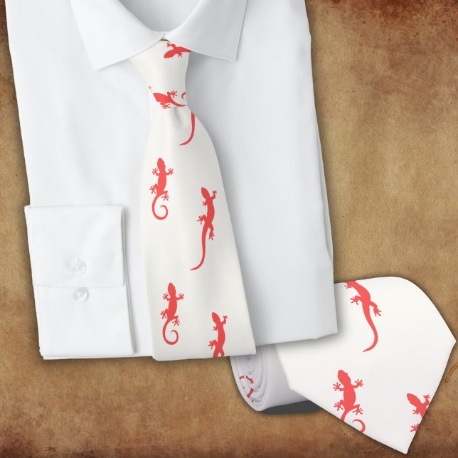 Geckos in red climbing up (on white) tie (Creator Uploaded)