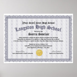 GED General High School Equivalency Diploma Copy Poster