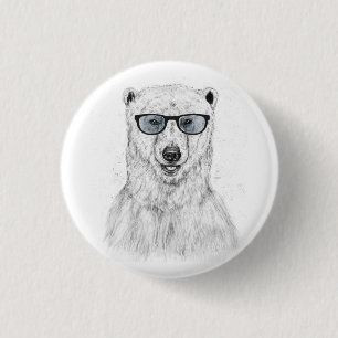Geek bear (blue) 3 cm round badge