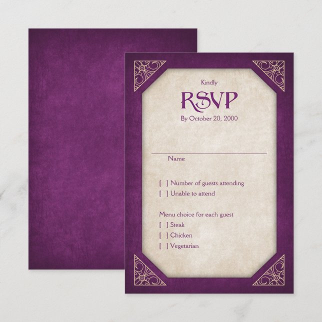 Geek Burgundy Library Book Literary Wedding RSVP Card (Front/Back)