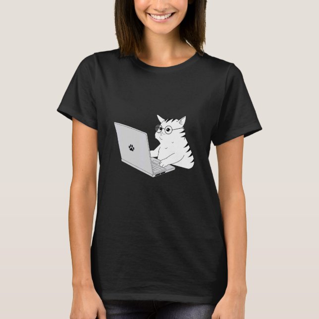 Geek Cat Working From Home T-Shirt (Front)