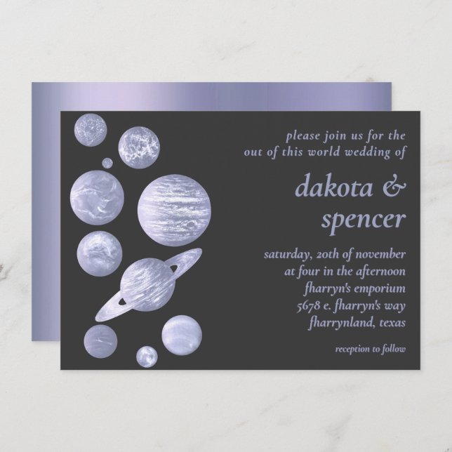 Geek Chic Wedding | Dusty Lavender Purple Planets Invitation (Front/Back)