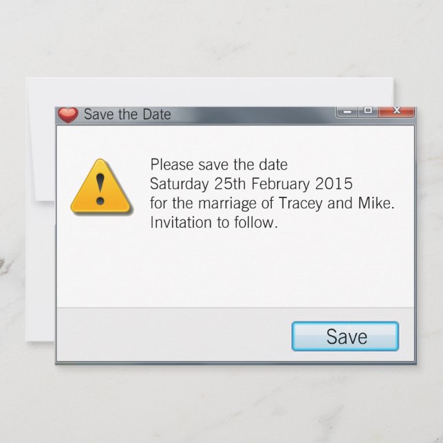 Geek Error Message Save the Date Invitation Grey (Front)