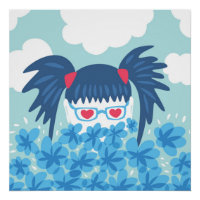 Geek Girl With Blue Hair And Flowers
