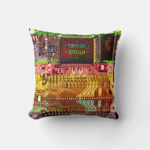 Geek & Glitch printed circuit board robotic Name Cushion