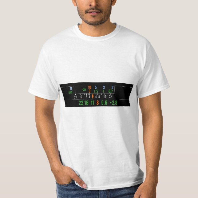geek hyperfocal distance camera t shirt (Front)