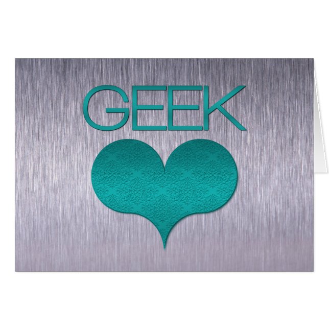 Geek Love (Heart) Card, Turquoise (Front Horizontal)