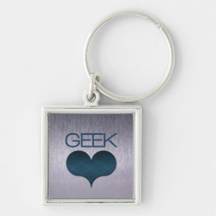Geek Love (Heart) Keychain, Dark Blue Key Ring