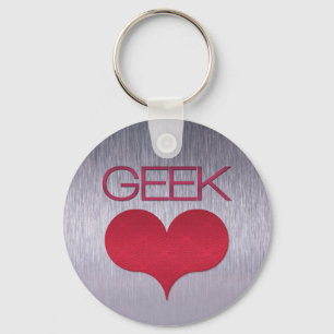 Geek Love (Heart) Keychain, Dark Pink Key Ring