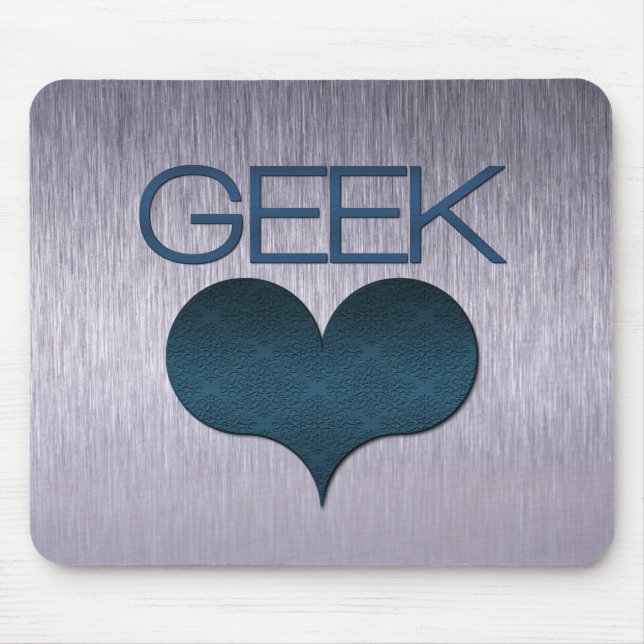 Geek Love (Heart) Mousepad, Dark Blue Mouse Pad (Front)