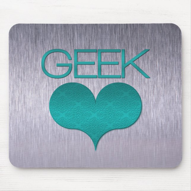 Geek Love (Heart) Mousepad, Turquoise Mouse Pad (Front)