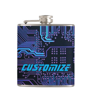 Geek Out Custom PCB Blue Electronic Circuit Board Hip Flask