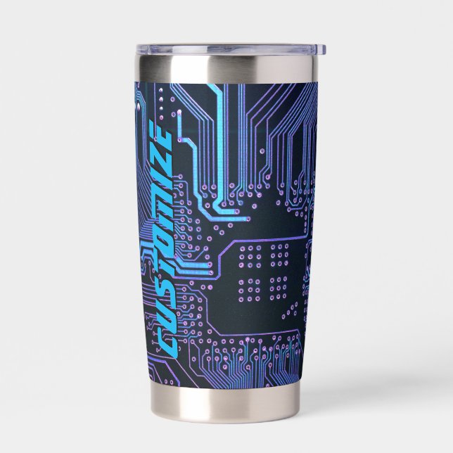 Geek Out Custom PCB Blue Electronic Circuit Board Insulated Tumbler (Left)