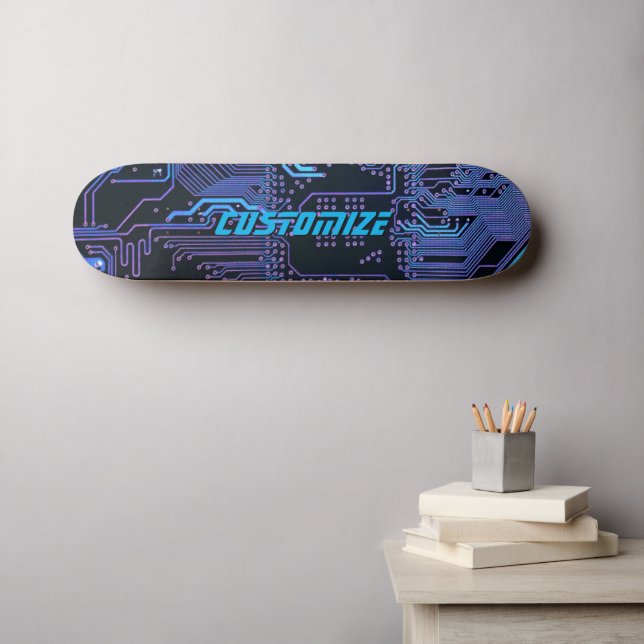 Geek Out Custom PCB Blue Electronic Circuit Board Skateboard (Wall Art (Horz))