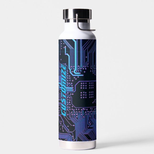 Geek Out Custom PCB Blue Electronic Circuit Board Water Bottle (Left)