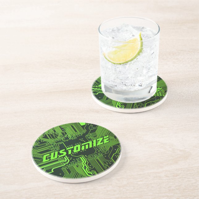 Geek Out Custom PCB Green Electronic Circuit Board Coaster (Side)