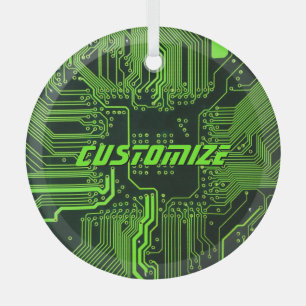 Geek Out Custom PCB Green Electronic Circuit Board Glass Tree Decoration