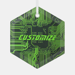 Geek Out Custom PCB Green Electronic Circuit Board Glass Tree Decoration