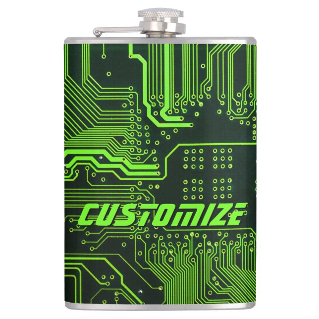 Geek Out Custom PCB Green Electronic Circuit Board Hip Flask (Front)