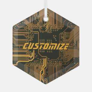 Geek Out Custom PCB Orange Circuit Board Glass Tree Decoration