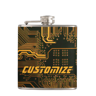 Geek Out Custom PCB Orange Circuit Board Hip Flask