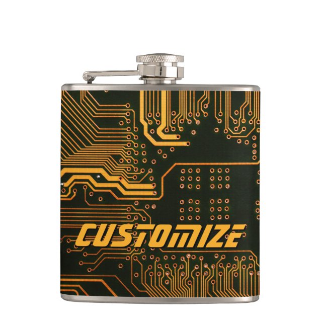 Geek Out Custom PCB Orange Circuit Board Hip Flask (Front)