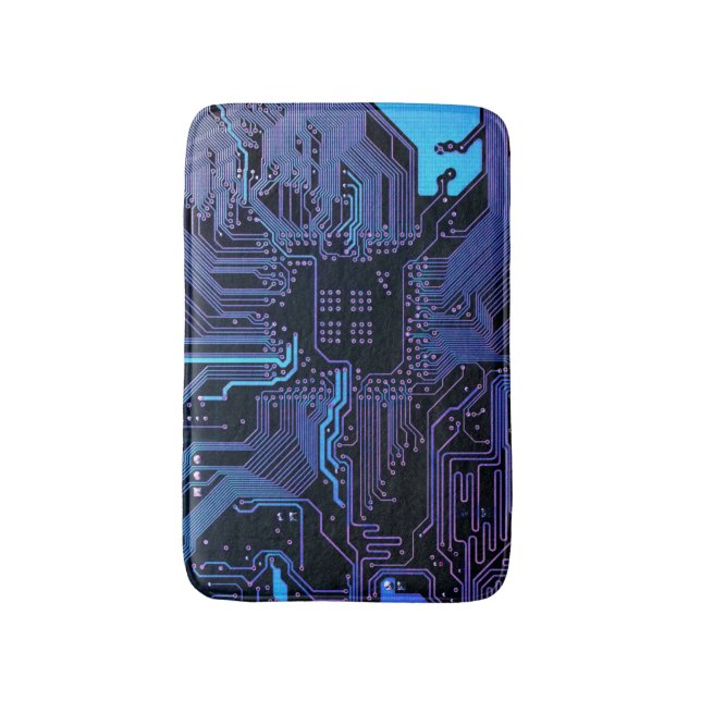 Geek Out Nerd PCB Blue Electronic Circuit Board  Bath Mat (Front Vertical)