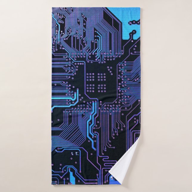 Geek Out Nerd PCB Blue Electronic Circuit Board  Bath Towel (Bath Towel)