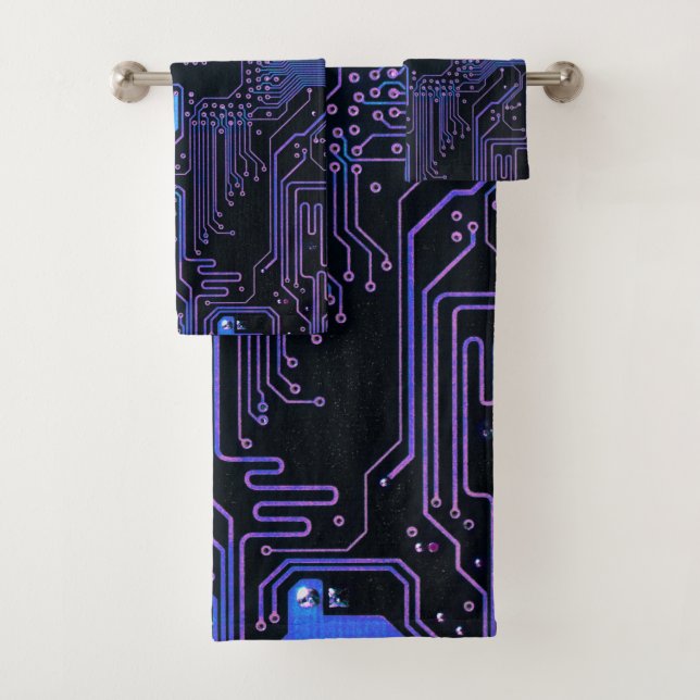 Geek Out Nerd PCB Blue Electronic Circuit Board  Bath Towel Set (Insitu)