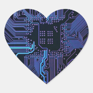 Geek Out Nerd PCB Blue Electronic Circuit Board  Heart Sticker